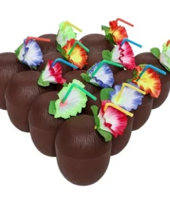 12-Pack Juvale Coconut Cups with Straws & Hawaiian Hibiscus Flower Decorate, 16oz Food Grade PVC Cup, Ideal for Tropical Luau Party Supplies -Water Bottles Sales unnamed file 1213