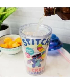Silver Buffalo Disney Lilo & Stitch Ice Cream Shoppe Acrylic Carnival Cup with Lid and Straw -Water Bottles Sales unnamed file 1603