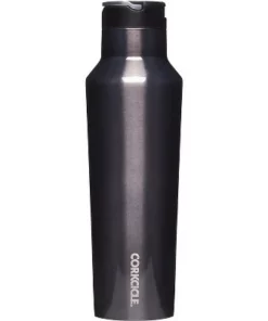 Corkcicle Luxe 20 Ounce Sport Canteen Triple Insulated Stainless Steel Water Bottle with Straw Cap and Folding Metal Handle, Gunmetal