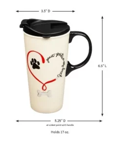 Evergreen Paw Prints Dog Ceramic Travel Coffee Mug, 17 ounces