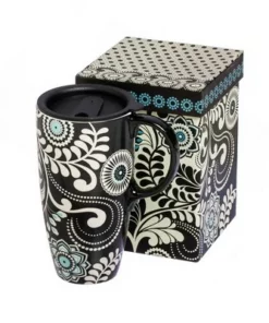 Evergreen Dark and Stormy Ceramic Latte Travel Cup w/Gift Box, 17oz