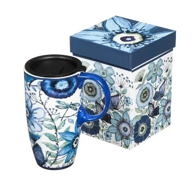 Evergreen Shades of Indigo Ceramic Latte Travel Cup w/Gift Box , 17 oz. 3 Evergreen Shades of Indigo Ceramic Latte Travel Cup w/Gift Box , 17 oz.