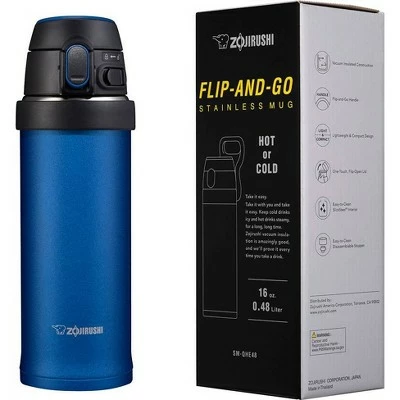 Zojirushi 16oz Flip-and-Go Stainless Steel Travel Mug SM-QHE48 - Cobalt Blue 4 Zojirushi 16oz Flip-and-Go Stainless Steel Travel Mug SM-QHE48 - Cobalt Blue - Image 2