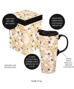Evergreen Ceramic Travel Cup w/box, 17 OZ., Happy to bee home -Water Bottles Sales unnamed file 2310