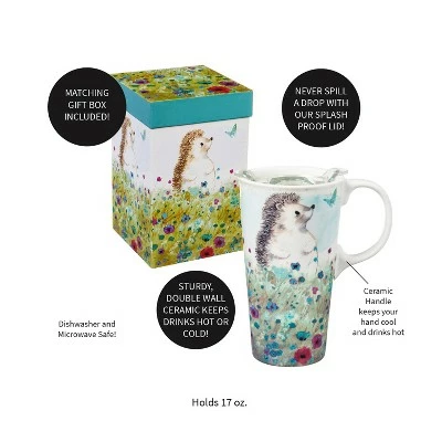 Evergreen Ceramic Travel Cup, 17 OZ. ,w/box and Tritan Lid, Headgehog in the meadow 5 Evergreen Ceramic Travel Cup, 17 OZ. ,w/box and Tritan Lid, Headgehog in the meadow - Image 3