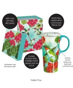 Evergreen Hummingbird Trio Ceramic Travel Coffee Mug, 17 ounces -Water Bottles Sales unnamed file 2433