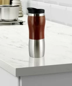 Gibson Home Monaco Cafe 15 Ounce Stainless Steel Thermal Insulated Travel Mug Cup with Lid