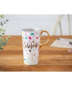 Evergreen Beautiful Celebrate Ceramic Travel Cup with Lid - 5 x 4 x 7 Inches -Water Bottles Sales unnamed file 2448