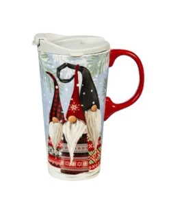 Evergreen Ceramic Travel Cup 17oz. ,withbox Winter Gnome