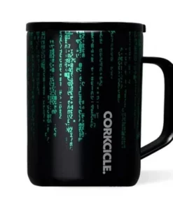 Corkcicle 16 Ounce The Matrix Binary Code Stainless Steel Triple Insulated Coffee Mug with Clear Sliding Lid and Non Slip Silicone Bottom