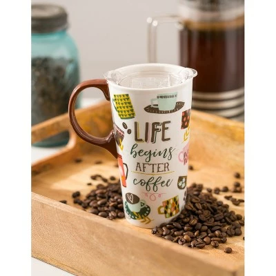 Evergreen Ceramic Travel Cup, 17 OZ.,w/box and Tritan Lid, Life Begins After Coffee 3 Evergreen Ceramic Travel Cup, 17 OZ.,w/box and Tritan Lid, Life Begins After Coffee