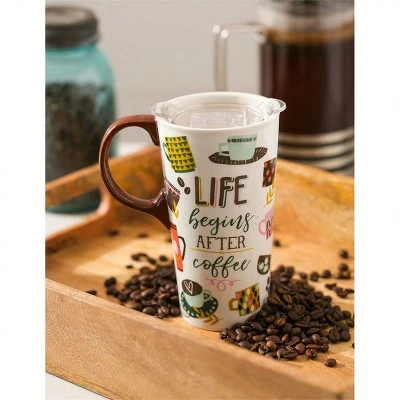Evergreen Ceramic Travel Cup, 17 OZ.,w/box and Tritan Lid, Life Begins After Coffee 4 Evergreen Ceramic Travel Cup, 17 OZ.,w/box and Tritan Lid, Life Begins After Coffee - Image 2