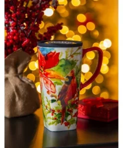 Evergreen Ceramic FLOMO 360 Travel Cup, 17 oz., Cardinal & Berries