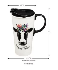 Evergreen Ceramic Travel Cup, 17 OZ. ,w/box, Herd That