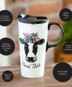 Evergreen Ceramic Travel Cup, 17 OZ. ,w/box, Herd That -Water Bottles Sales unnamed file 2580