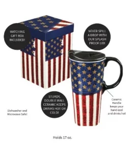 Evergreen Beautiful Liberty Ceramic Travel Cup with Lid - 5 x 4 x 7 Inches -Water Bottles Sales unnamed file 2590