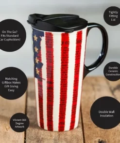 Evergreen Beautiful Liberty Ceramic Travel Cup with Lid - 5 x 4 x 7 Inches -Water Bottles Sales unnamed file 2591