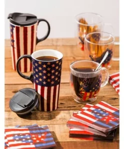 Evergreen Beautiful Liberty Ceramic Travel Cup with Lid - 5 x 4 x 7 Inches -Water Bottles Sales unnamed file 2594