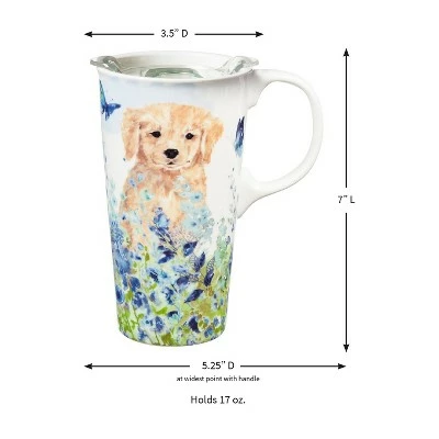 Evergreen Ceramic Travel Cup, 17 OZ. ,w/box and Tritan Lid, Puppies in the meadow 3 Evergreen Ceramic Travel Cup, 17 OZ. ,w/box and Tritan Lid, Puppies in the meadow