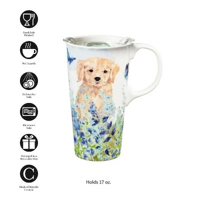 Evergreen Ceramic Travel Cup, 17 OZ. ,w/box and Tritan Lid, Puppies in the meadow 4 Evergreen Ceramic Travel Cup, 17 OZ. ,w/box and Tritan Lid, Puppies in the meadow - Image 2