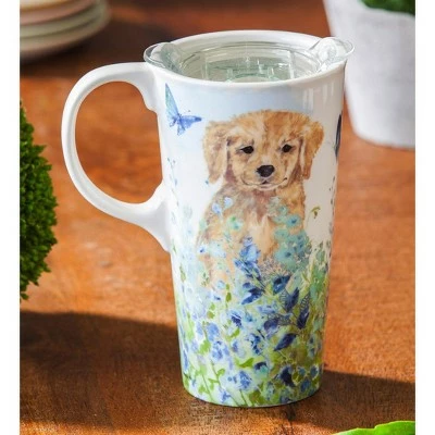 Evergreen Ceramic Travel Cup, 17 OZ. ,w/box and Tritan Lid, Puppies in the meadow 9 Evergreen Ceramic Travel Cup, 17 OZ. ,w/box and Tritan Lid, Puppies in the meadow - Image 7