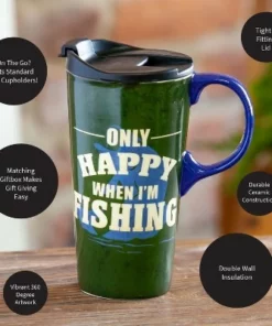 Evergreen Beautiful Only Happy When I'm Fishing Ceramic Travel Cup with Lid - 5 x 4 x 7 Inches -Water Bottles Sales unnamed file 2609