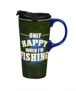 Evergreen Beautiful Only Happy When I'm Fishing Ceramic Travel Cup with Lid - 5 x 4 x 7 Inches -Water Bottles Sales unnamed file 2610