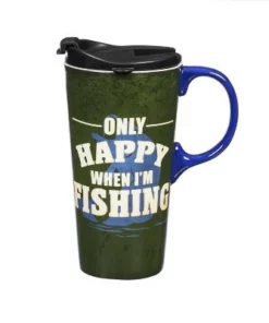 Evergreen Beautiful Only Happy When I'm Fishing Ceramic Travel Cup with Lid - 5 x 4 x 7 Inches -Water Bottles Sales unnamed file 2611