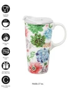 Evergreen Ceramic Travel Cup w/box, 17 OZ., Fresh Succulents -Water Bottles Sales unnamed file 2615