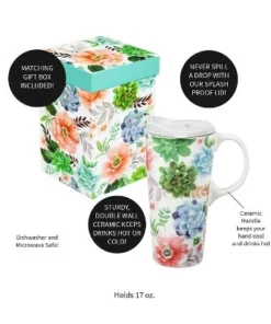 Evergreen Ceramic Travel Cup w/box, 17 OZ., Fresh Succulents -Water Bottles Sales unnamed file 2616