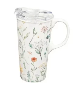 Evergreen Beautiful Bouquet of Wildflowers Ceramic Travel Cup - 5 x 7 x 4 Inches