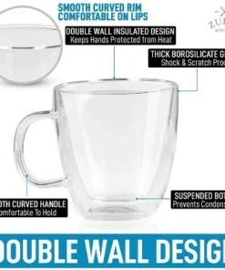 Zulay Kitchen Double Wall Insulated Clear Glass Espresso Cups, set-of-2 (5.4oz)