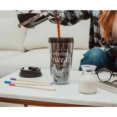 Silver Buffalo Harry Potter Marauder's Map Plastic Travel Mug With Lid | Holds 16 Ounces 4 Silver Buffalo Harry Potter Marauder's Map Plastic Travel Mug With Lid | Holds 16 Ounces - Image 2