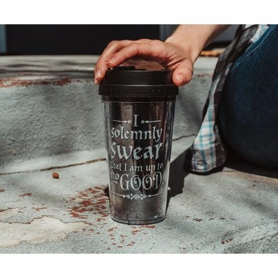 Silver Buffalo Harry Potter Marauder's Map Plastic Travel Mug With Lid | Holds 16 Ounces 5 Silver Buffalo Harry Potter Marauder's Map Plastic Travel Mug With Lid | Holds 16 Ounces - Image 3