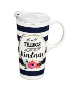 Evergreen Ceramic Travel Cup, 17 Oz., w/ box, Do All Things With Kindness