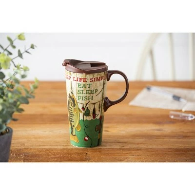 Evergreen Beautiful Keep Life Simple Ceramic Travel Cup with Lid - 5 x 4 x 7 Inches 4 Evergreen Beautiful Keep Life Simple Ceramic Travel Cup with Lid - 5 x 4 x 7 Inches - Image 2