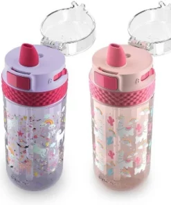 Ello 16oz 2pk Plastic Stratus Kids' Water Bottles Gray/blue