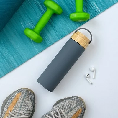 JoyJolt Glass Water Bottle with Carry Strap & Non Slip Silicone Sleeve - 20 oz - Grey 5 JoyJolt Glass Water Bottle with Carry Strap & Non Slip Silicone Sleeve - 20 oz - Grey - Image 3