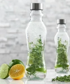 JoyJolt Spring Glass Water Bottles with Stainless Steel Cap - 18 oz - Set of 6