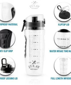 Zulay Kitchen Portable Water Bottle with Fruit Infuser for Healthy & Delicious Hydration 34oz with Insulation Sleeve