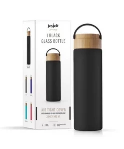 JoyJolt Glass Water Bottle with Carry Strap & Non Slip Silicone Sleeve - 20 oz - Black -Water Bottles Sales unnamed file 4355