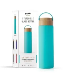 JoyJolt Glass Water Bottle with Carry Strap & Non Slip Silicone Sleeve - 20 oz - Turquoise -Water Bottles Sales unnamed file 4361