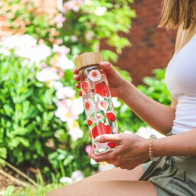 GROSCHE VENICE Eco-Friendly Glass Water Bottle with Bamboo lid and Protective Sleeve, 22.6 fl oz Capacity, Red Poppy 3 GROSCHE VENICE Eco-Friendly Glass Water Bottle with Bamboo lid and Protective Sleeve, 22.6 fl oz Capacity, Red Poppy