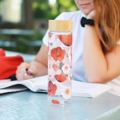 GROSCHE VENICE Eco-Friendly Glass Water Bottle with Bamboo lid and Protective Sleeve, 22.6 fl oz Capacity, Red Poppy 7 GROSCHE VENICE Eco-Friendly Glass Water Bottle with Bamboo lid and Protective Sleeve, 22.6 fl oz Capacity, Red Poppy - Image 5