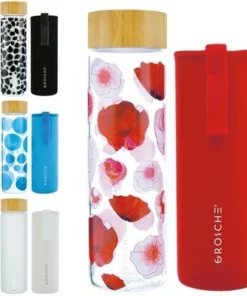 GROSCHE VENICE Eco-Friendly Glass Water Bottle with Bamboo lid and Protective Sleeve, 22.6 fl oz Capacity, Red Poppy 13 GROSCHE VENICE Eco-Friendly Glass Water Bottle with Bamboo lid and Protective Sleeve, 22.6 fl oz Capacity, Red Poppy -Water Bottles Sales unnamed file 4685