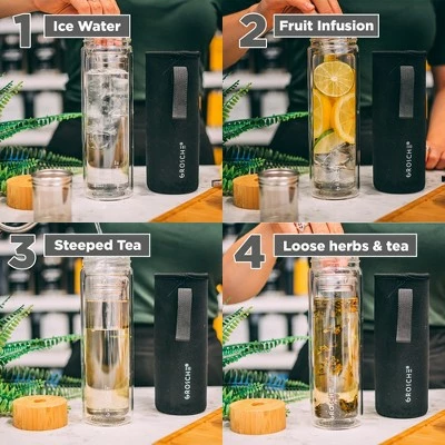 GROSCHE COPENHAGEN Double Walled Glass Tea Infuser Water Bottle, Insulated Bottle with Protective Sleeve, 14.3 fl oz. Capacity 5 GROSCHE COPENHAGEN Double Walled Glass Tea Infuser Water Bottle, Insulated Bottle with Protective Sleeve, 14.3 fl oz. Capacity - Image 3