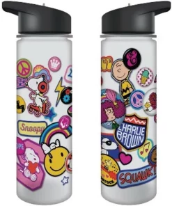 Peanuts Cartoon All Over Print Stickers Design 24 oz. Plastic Water Bottle