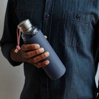 Black+blum Black + Blum Glass Water Bottle with Slate Sleeve 3 Black+blum Black + Blum Glass Water Bottle with Slate Sleeve