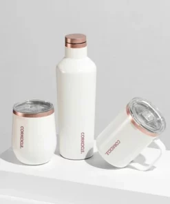 Corkcicle Classic 16 Ounce Canteen Triple Insulated Stainless Steel Water Bottle with Screw Cap and Extra Wide Mouth, Metallic White Rose