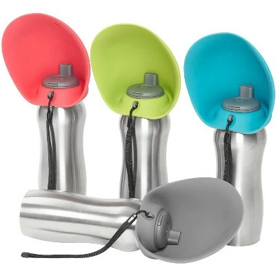 Messy Mutts Stainless Steel 24 Ounce Travel Water Bottle with Green Silicone Flip Up Bowl 3 Messy Mutts Stainless Steel 24 Ounce Travel Water Bottle with Green Silicone Flip Up Bowl